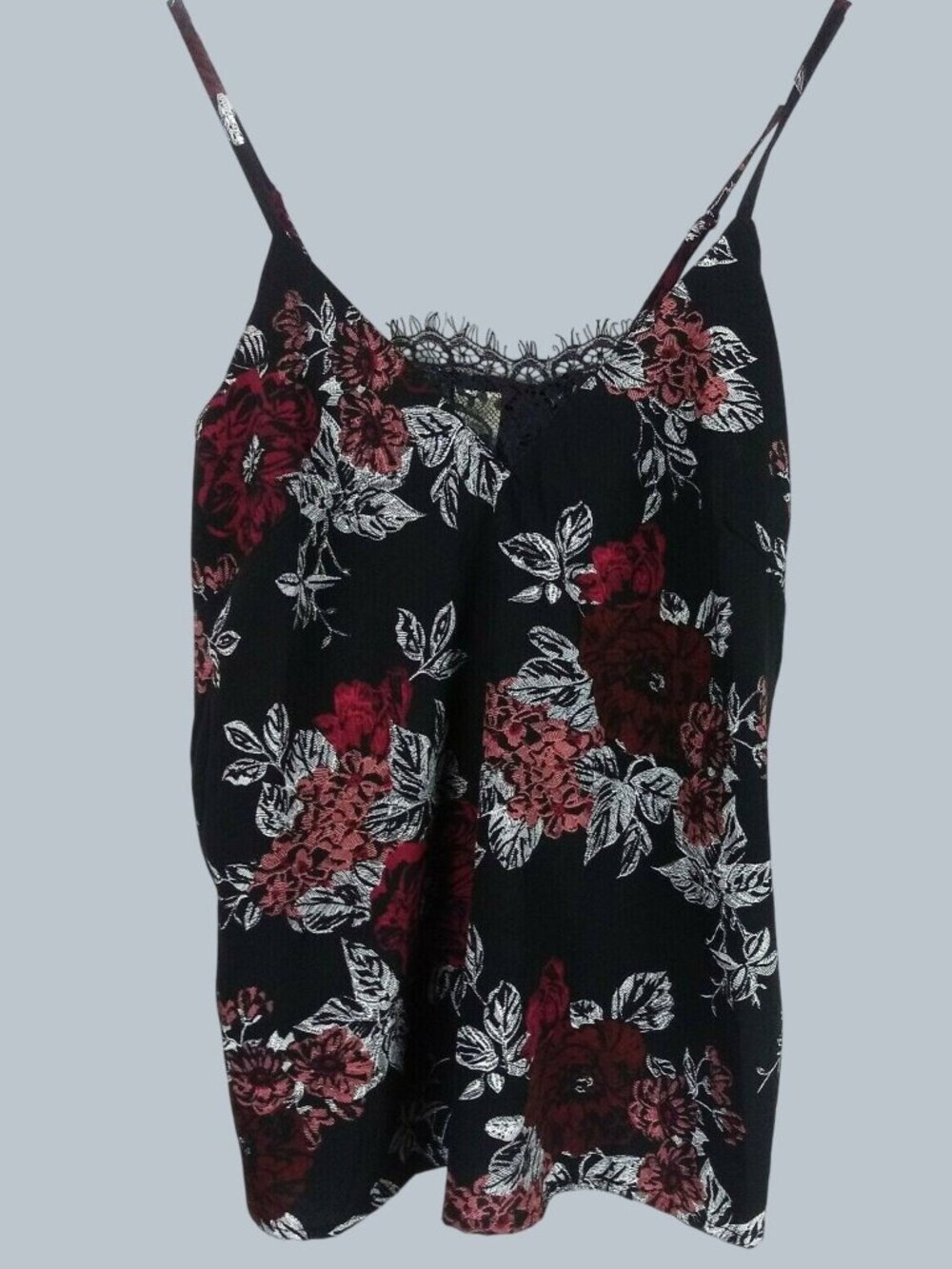 Japna Lounge Floral Lace Trim Camisole Womens M Black Summer Festival Romantic